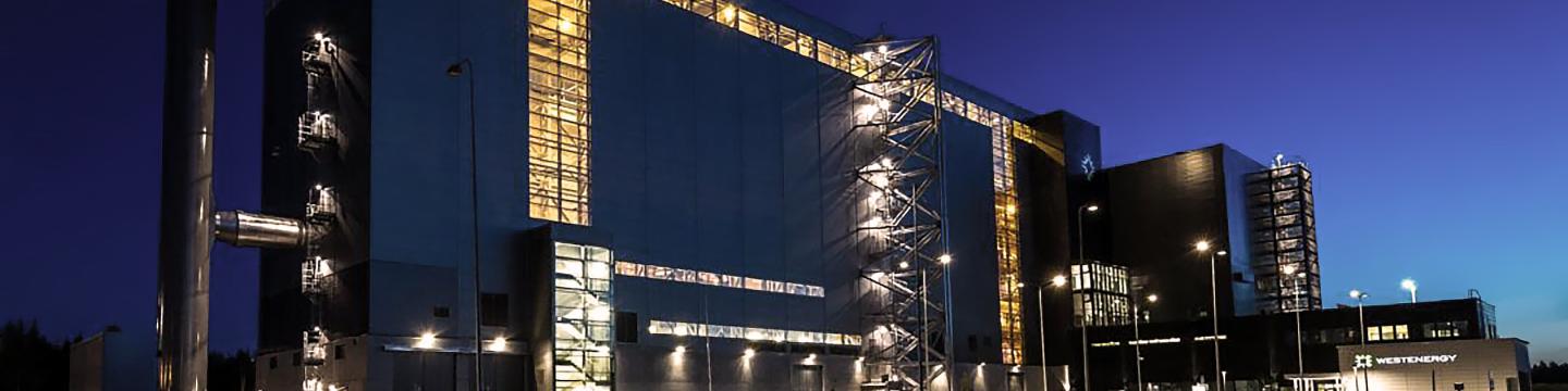 Westenergy Waste-to-Energy Power Plant at night