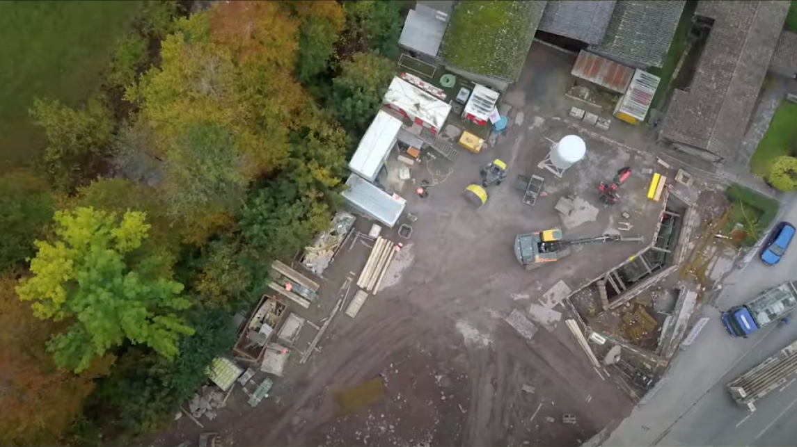 Aerial view of Schils HPP construction site