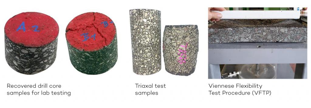 Recovered drill core samples for lab testing, Triaxal test samples, Viennese flexibility test procedure (VFTP)