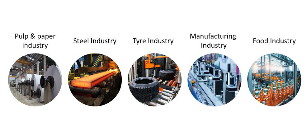 Our industries: Pulp & paper, Steel, Tyre, Manufacturing & Food