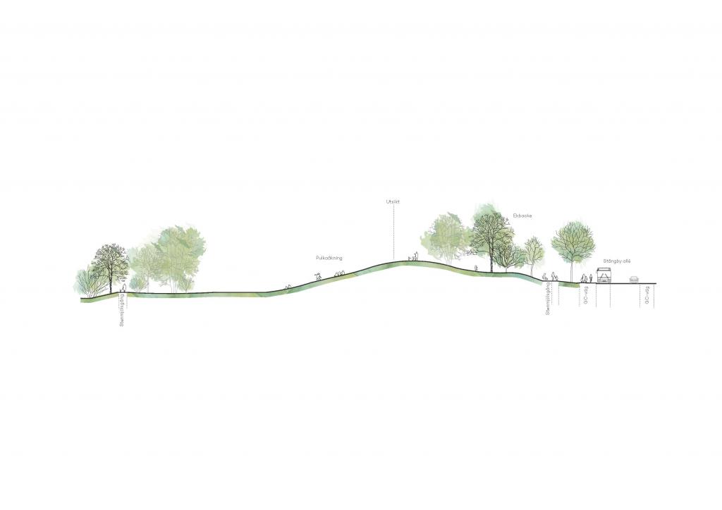 illustration över en kulle i stångby stadsdelspark