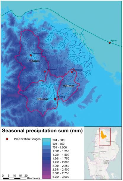 Map of seasonal precipitation sum in mllilimeters