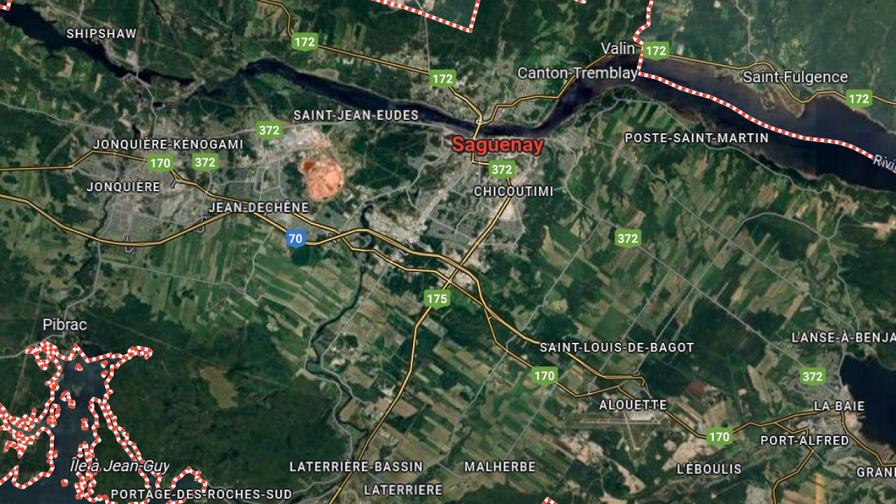 Google maps image of the Saguenay area