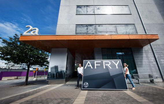 Large AFRY logo outside a building