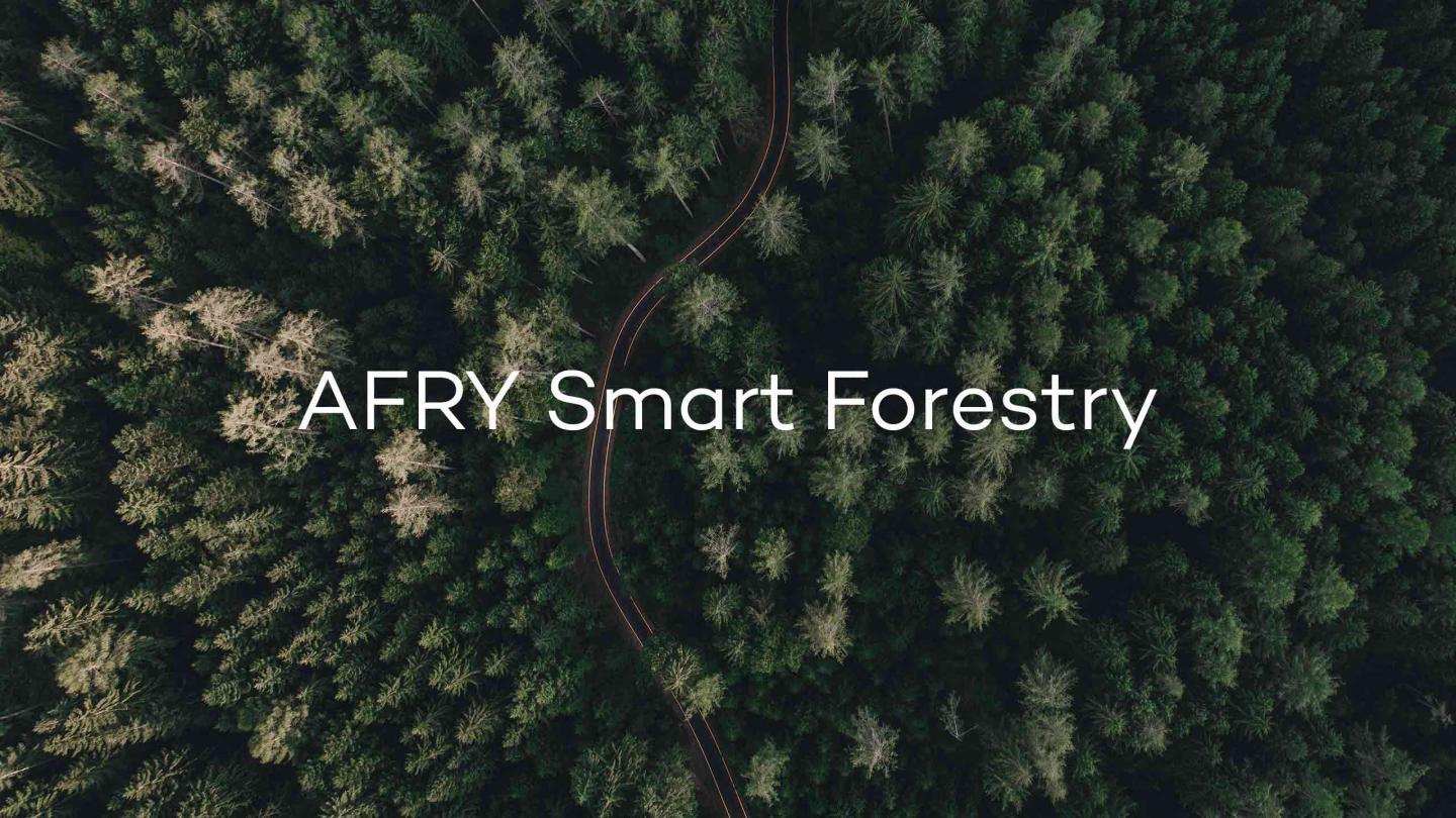 AFRY Smart Forestry text with a forest background