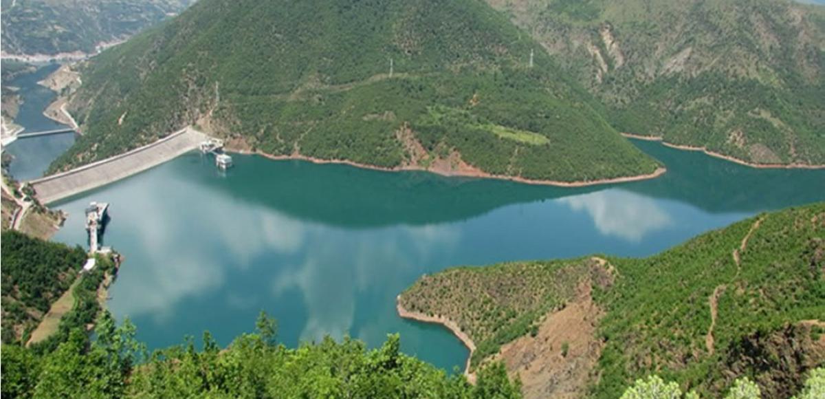 Aerial view of reservoir in Albania