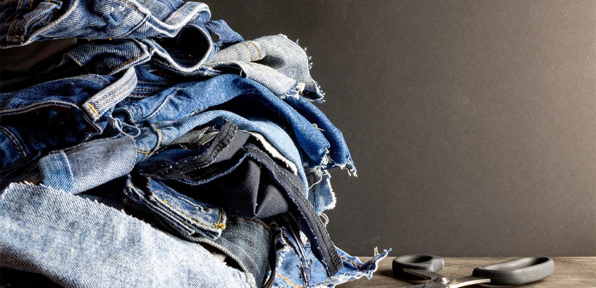 Torn jeans for textile and fashion industry, circular economy