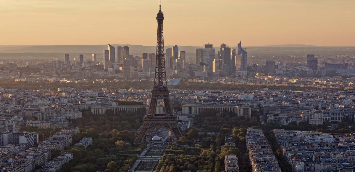 Paris skyline with Eiffel Tower and La Defense