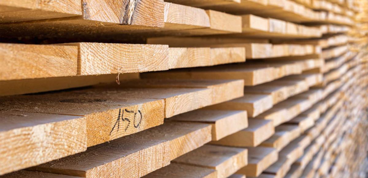 Sawn wood piled at sawmill