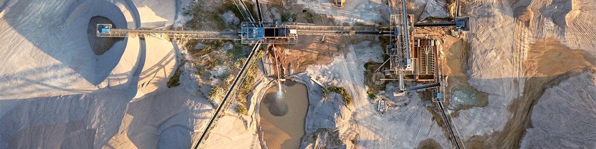 Aerial view of crushed stone quarry machine 