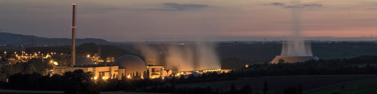 Neckarwestheim nuclear power plant at twilight