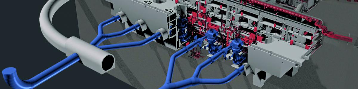 Cutaway view of 3D BIM model of the Nant de Drance powerhouse
