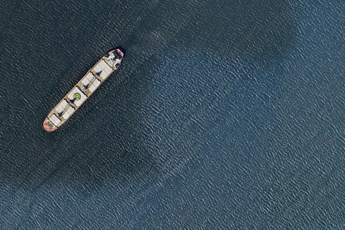 Overhead shot of container ship