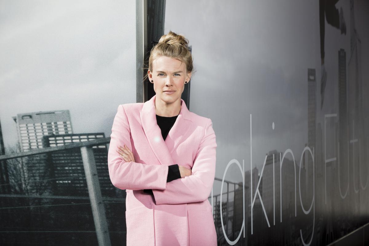Helena Paulsson Future Cities woman in  Pink coat 