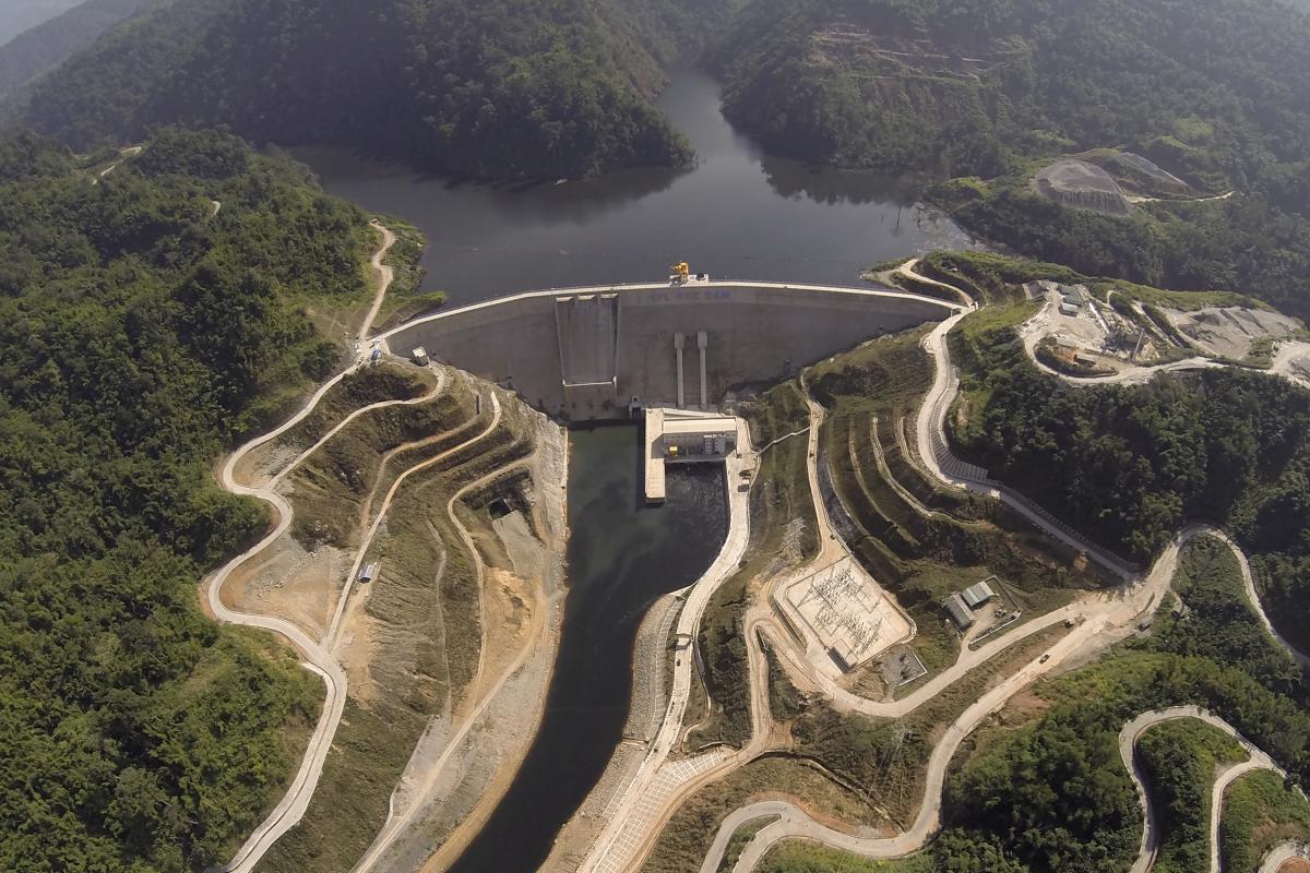Aerial view of Upper Paungaung Dam and reservoir