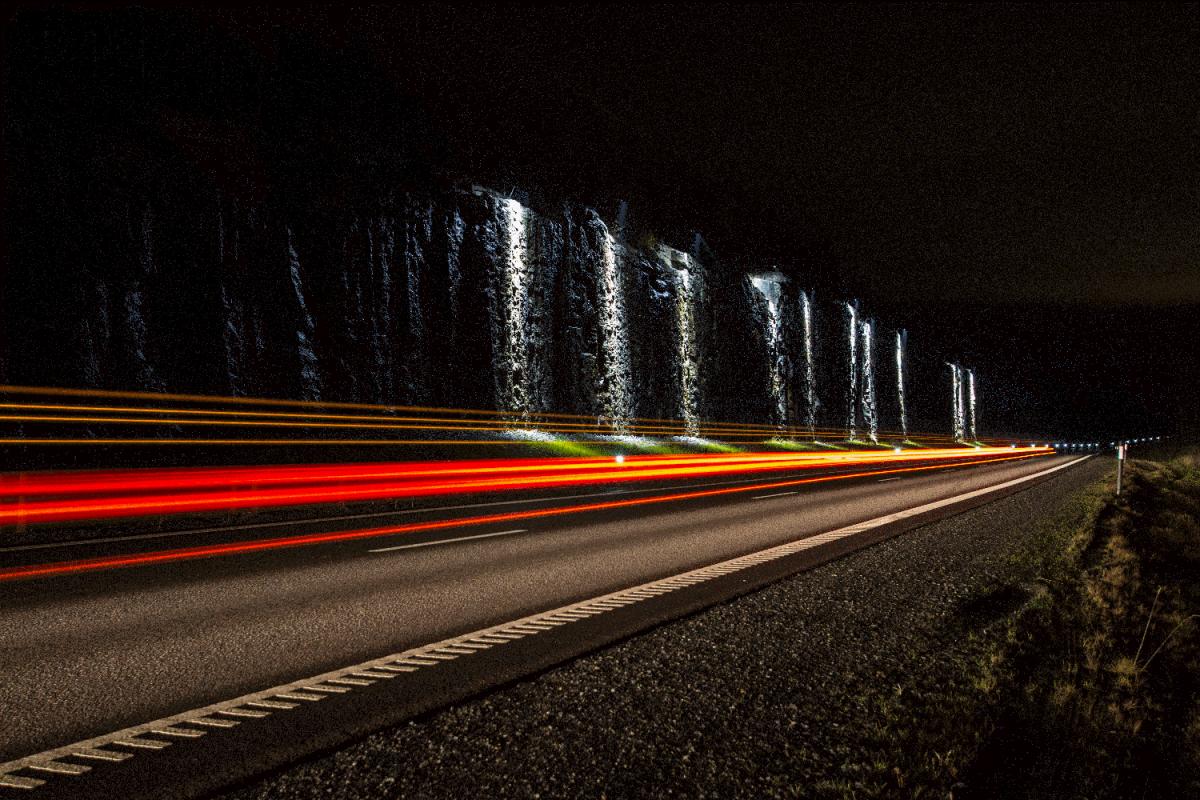 Long exposure shot of a road at night
