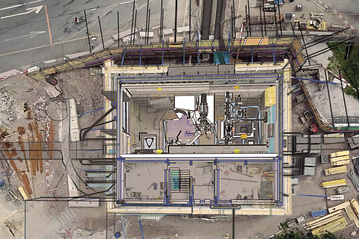 Plan and view of the Schils power plant construction site from above
