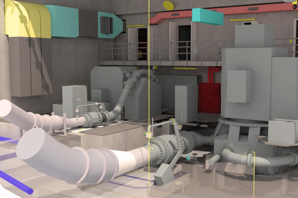 BIM visualisation of hydro power plant Schils powerhouse interior