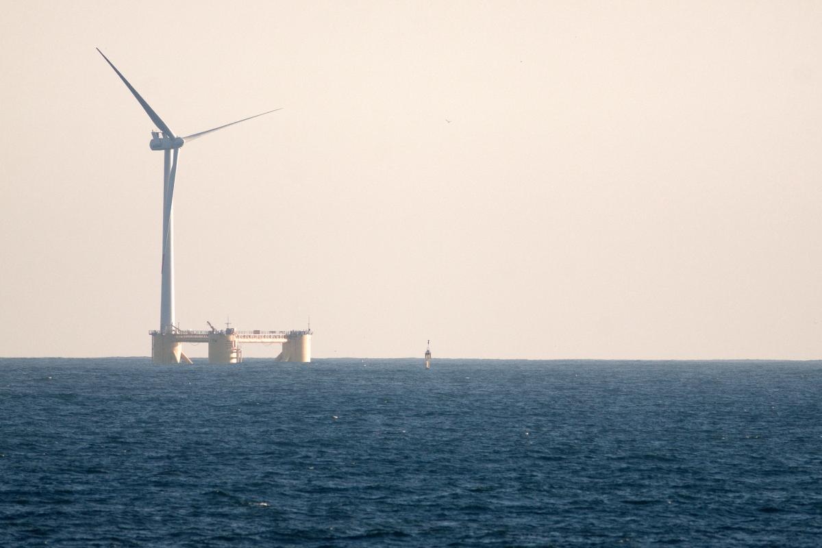 A single floating wind turbine at sea