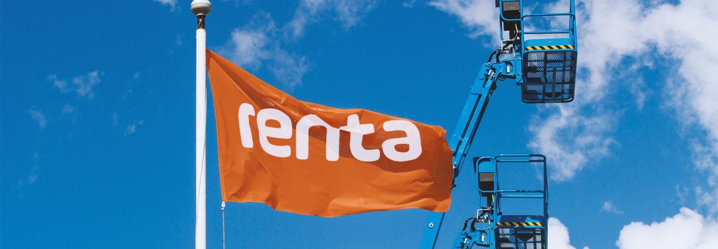 An orange flag with Renta's name on it.