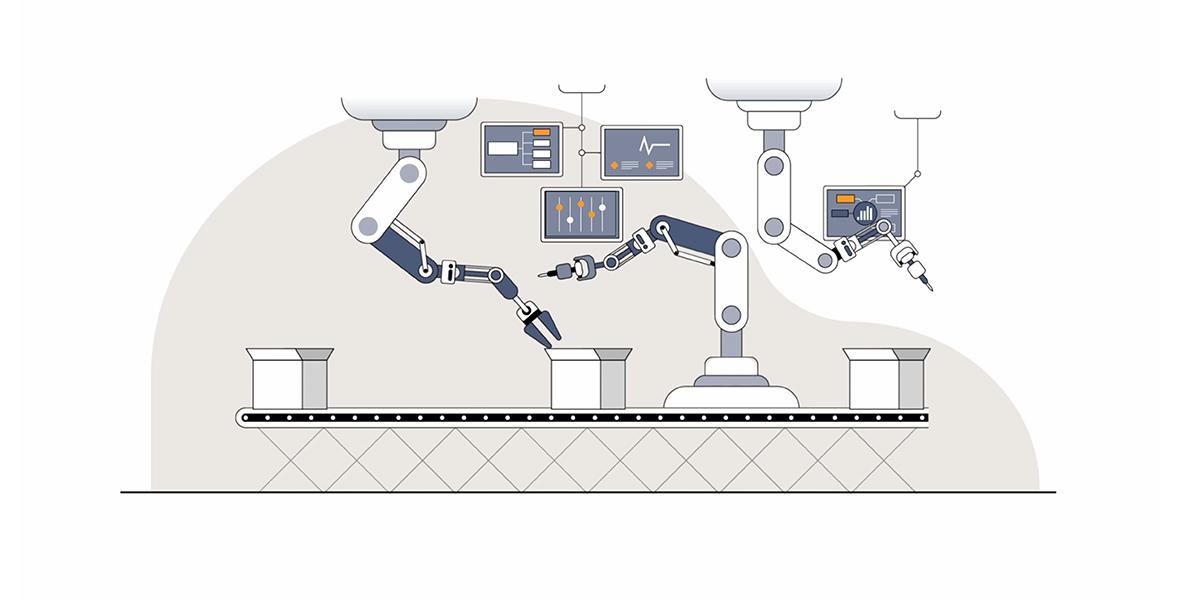 Visualisation project mage illustrated production line with robots
