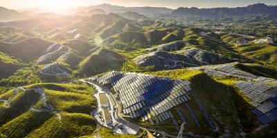Hills in China covered in Solar panels