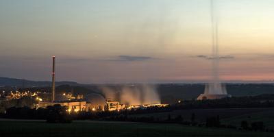 Neckarwestheim nuclear power plant at twilight