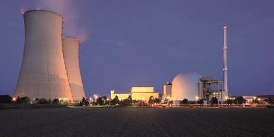 Nuclear power plant at twilight