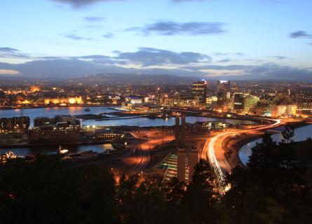 Aerial view of Oslo city in the evening