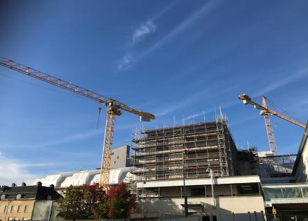 hospital construction site with blue sky