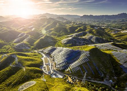Hills in China covered in Solar panels