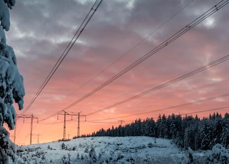 Power lines in sunset in Sweden