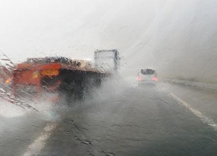 Truck in heavy rain
