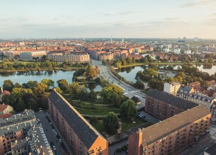 Panoramic view from center of Copenhagen towards Amager, Denmark