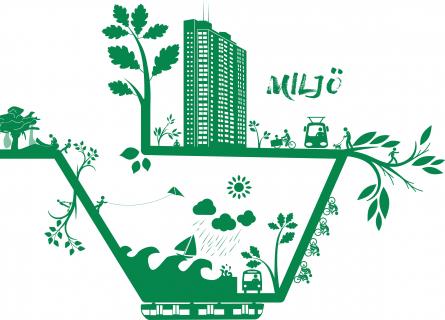 Grön illustrution av en stad 