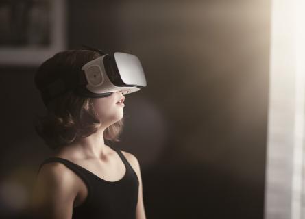 Girl looking with VR googles