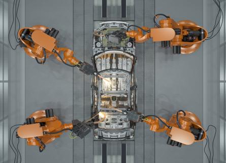 Machines building a car