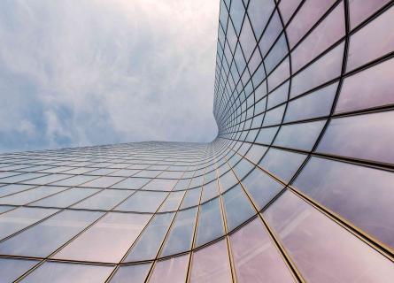 Corporate building windows and sky