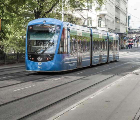 Tram on a city street