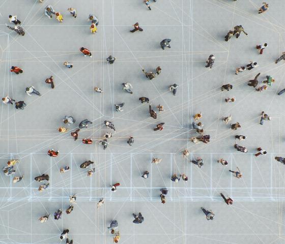 overview of a crowd in gray concrete