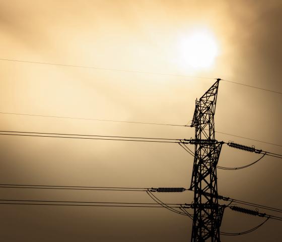 High voltage electric line with the sun