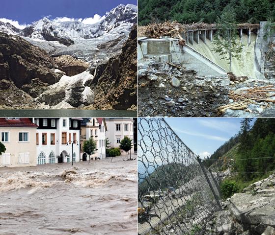 Glacier block-fall, dam overtopping, urban floodwater and rock-fall prevention fencing