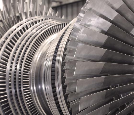 Close up view of a steam turbine