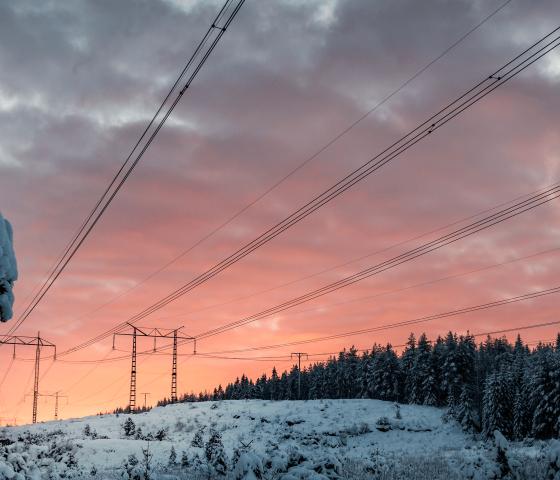 Power lines in sunset in Nordics