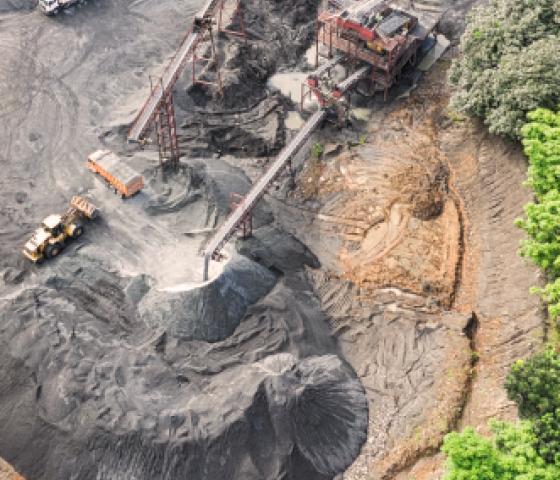 Aerial view of open pit mining operation