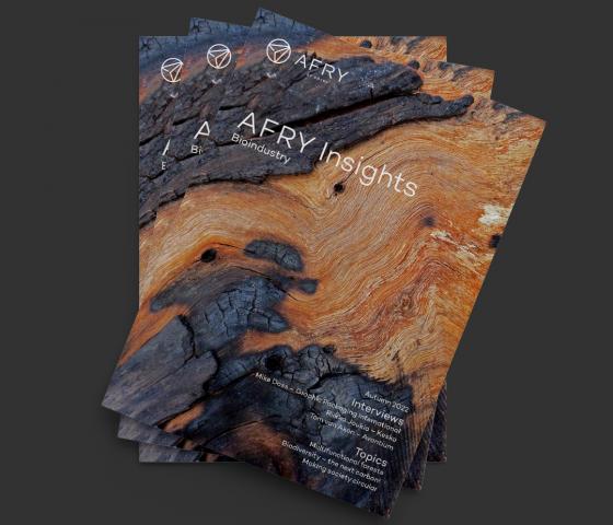 AFRY Insights Bioindustry 2022 magazines stacked against a black background