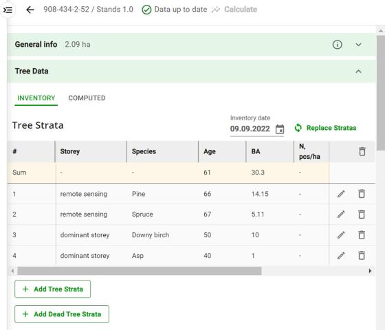 Screenshot of AFRY Smart Forestry inventory view
