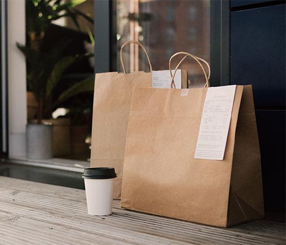 Takeaway paper bags and cup