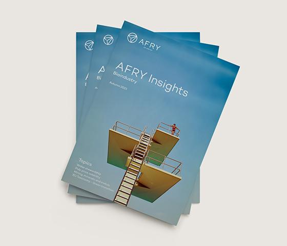 Stack of AFRY Insights Bioindustry 2023 edition magazines