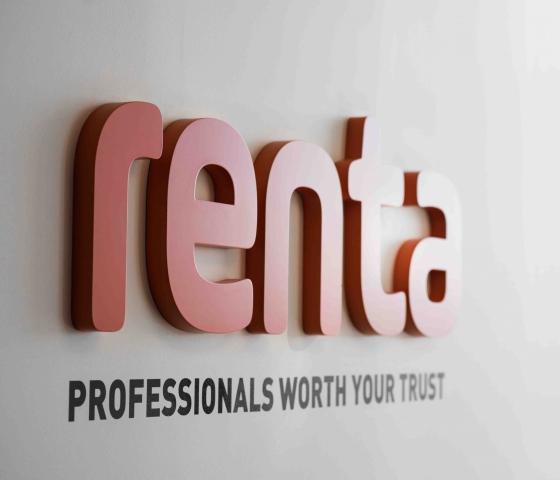 Renta's logo on the wall.